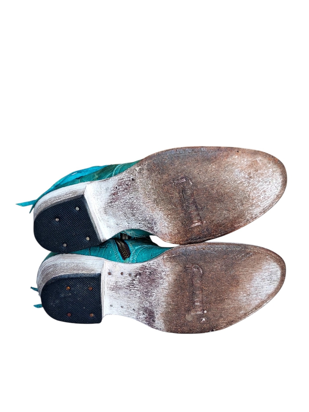 Ferrini Turquoise Teal Leather Fringe Western Ankle Boots 6.5 Coastal Cowgirl - Picture 8 of 12